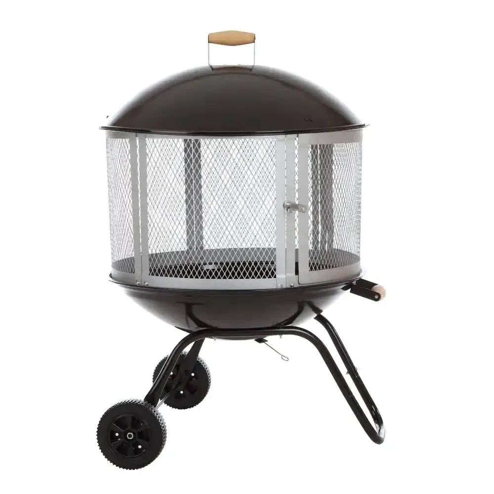 Garden and yard  Portable Wheeled Patio Fireplace Warmer Round Wood Fire Pit Outdoor Heater