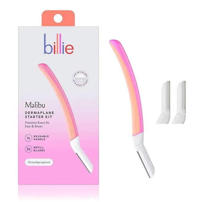 Billie Dermaplane Starter Kit, Reusable Handle with 3 Refill Blades, Dermatologist-Approved, Malibu