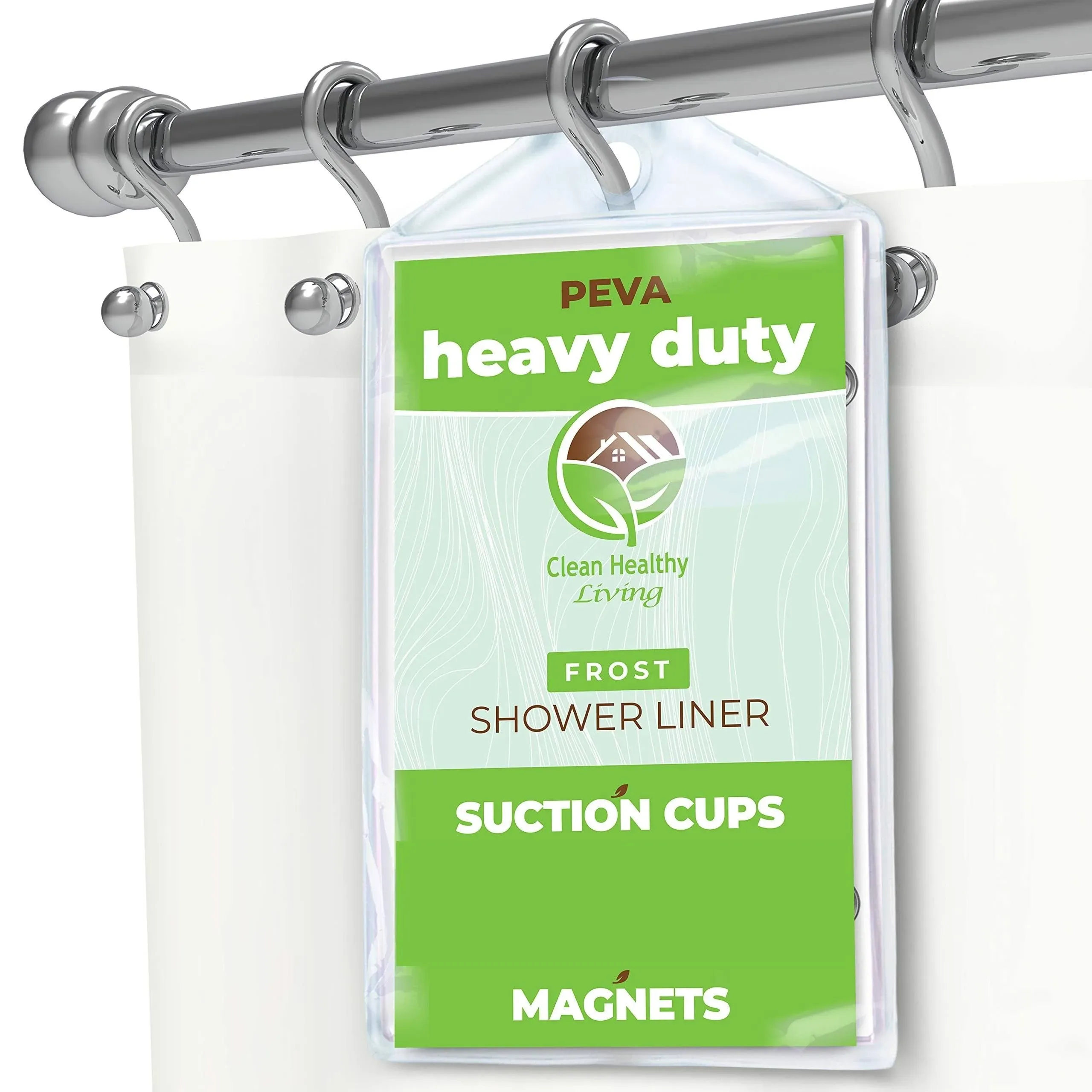 Heavy Duty PEVA Frost Shower Curtain Liner with Magnets & Suction Cups - 70 X 72 in. Long