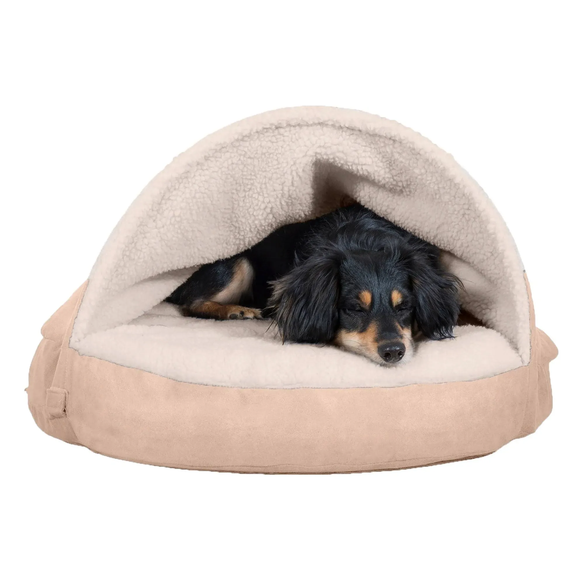 FurHaven Pet Dog Bed | Cooling Gel Memory Foam Orthopedic Round Faux Sheepskin Snuggery Pet Bed for Dogs & Cats, Cream, 26-inch