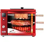 Brazilian Flame Gas Brazilian Rotisserie Grill with 3 Skewers and Upper Tray, Red