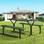 YITAHOME Picnic Table 6ft Heavy Duty Outdoor Picnic Table and Bench Resin Tabletop & Stable Steel Frame w/Umbrella Hole for Yard Patio Lawn Party