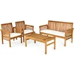 4 Pcs Outdoor Acacia Wood Sofa Furniture Set