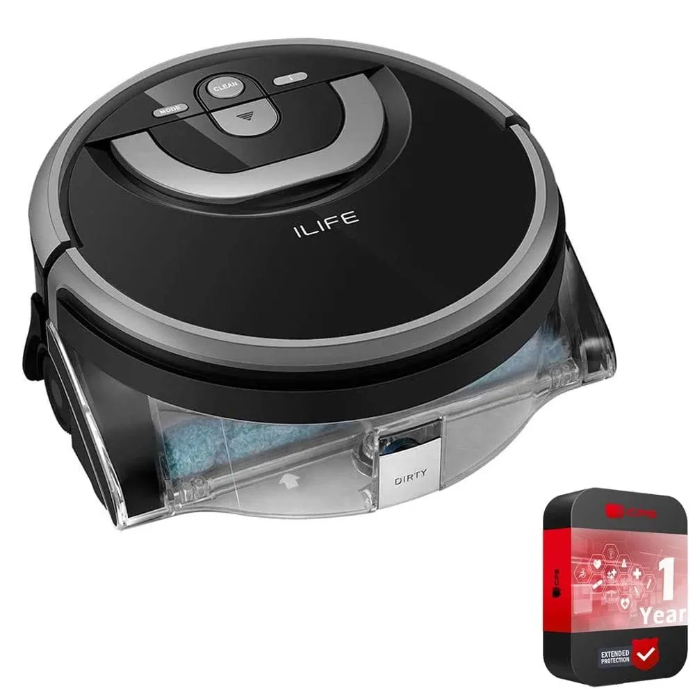 Ilife Shinebot W400 Floor Washing Mop Robot, Black and Silver (Renewed) Bundle ...