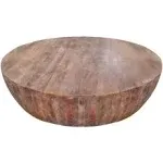 48 Handcarved Drum Shape Mango Wood Coffee Table, Brown By The Urban Port