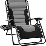 Best Choice Products Oversized Padded Zero Gravity Chair, Folding Outdoor Patio Recliner w/ Headrest, Side Tray - Gray