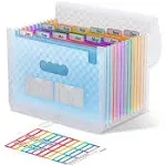 12 Pockets Expanding File Folders, Portable Monthly Bill Receipt Organize (Blue)