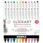 Zebra Clickart Porous Point Pen, Retractable, Fine 0.6 mm, Assorted Ink Colors, White Barrel, 12/Pack