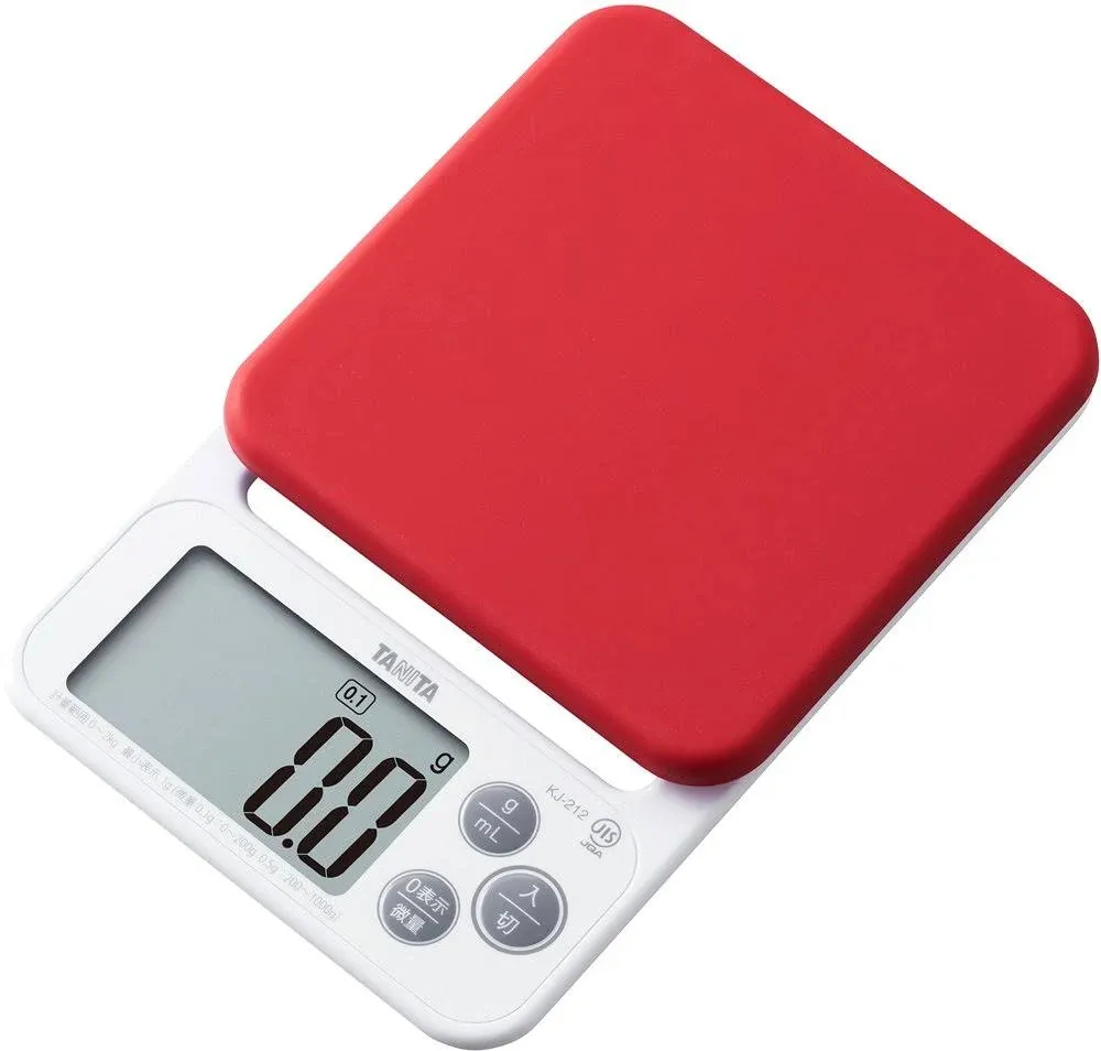 Tanita KJ-212 RD Cooking Scale with Removable and Washable Silicone Cover, Measures Up to 4.4 lbs (0.1 g) Units, Includes Hook Hole, Convenient Storage, Digital Scale, Red