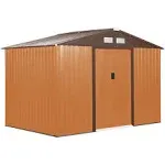 Outsunny 9' x 6' Outdoor Storage Shed, Garden Tool House with Foundation, 4 Vents and 2 Easy Sliding Doors for Backyard, Patio, Garage, Lawn, Yellow