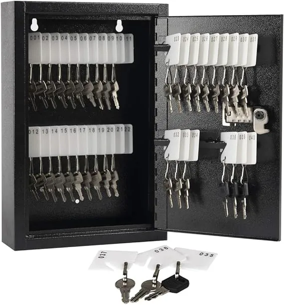 KYODOLED Locking Key Cabinet, 40 Key Storage Lock Box with Code, Key Box Wall Mount with Combination Lock, Key Hooks & Tags Key Labels, 2.5" D x 8" W x 12" H (Black,40 Key)