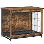 Feandrea - Wooden Dog Crate, Indoor Pet Crate End Table, Dog Furniture with Removable Tray, Rustic Brown and Black