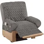 Diamond-Shape Quilted Stretch Recliner Cover with Storage Pockets and Elastic St