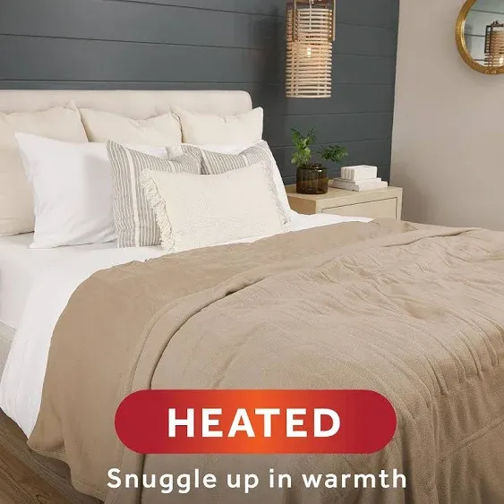 Sunbeam Royal Ultra Fleece Heated Electric Blanket Full Size, 84" x 72", 12 Heat Settings, 12-Hour Selectable Auto Shut-Off, Fast Heating, Machine Washable, Warm and Cozy, Mushroom