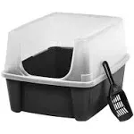 Iris USA Cat Litter Box with Shield and Scoop, Black