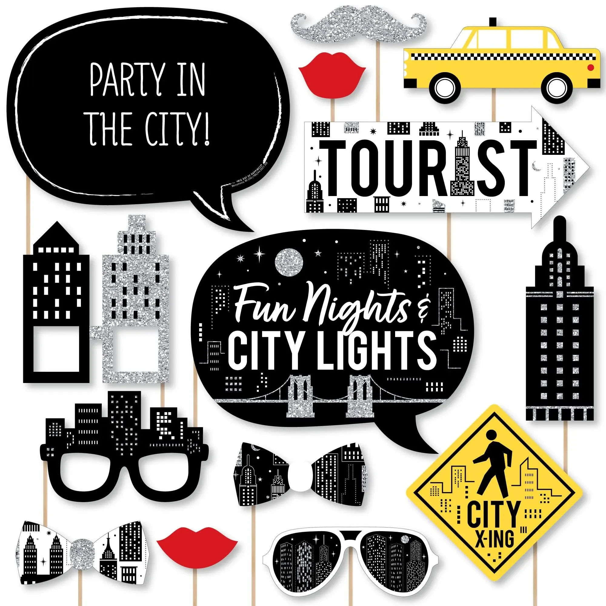 Big Dot of Happiness Nighttime City Skyline - New York Party Photo Booth Props Kit - 20 Count