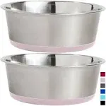 Gorilla Grip Stainless Steel Metal Dog Bowl Set of 2, Rubber Base, Heavy Duty, Rust Resistant, Food Grade BPA Free, Less Sliding, Quiet Pet Bowls for