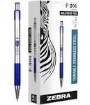 Zebra G-301 Retractable Gel Pen, Fine Point, 0.7mm, Blue Ink, 12 Count