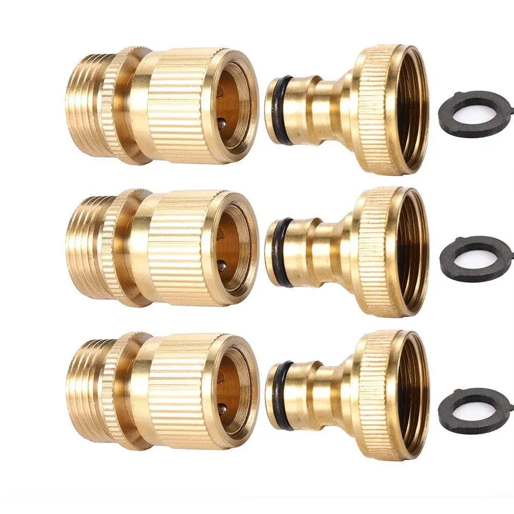 3Sets Garden Hose Quick Connect 3/4 inch GHT Brass Easy Connector Fitting - Q...