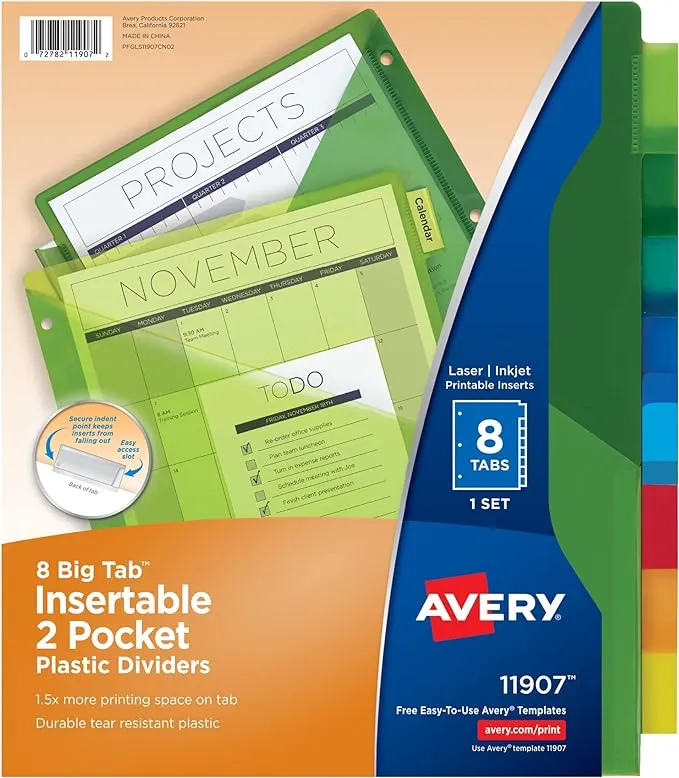 Avery Insertable Big Tab Plastic 2-Pocket Dividers