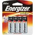 Energizer Max Alkaline AA Batteries, 4 Pack