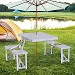 Outsunny Portable Foldable Picnic Table with SEATS and Umbrella Hole - Single - Grey