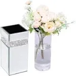 Flower Mirrored Vase Crystal Diamante Glass Decorative 