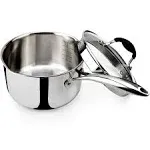 Tri-Ply Stainless Steel Saucepan with Glass Strainer Lid  Two Side Spouts ...