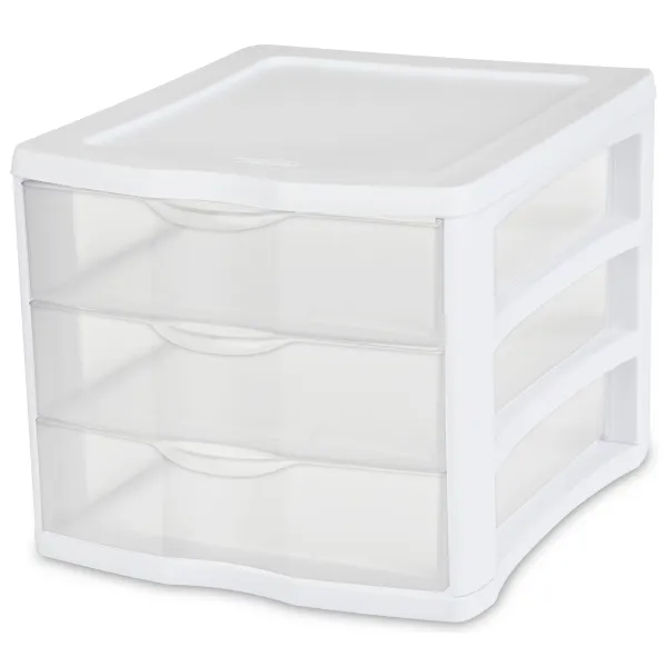 Sterilite 20938003 Wide 3 Drawer Unit, White Frame with Clear Drawers, 3-Pack