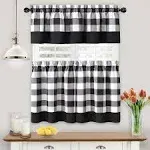 Kate Aurora Modern Farmhouse Black Plaid Gingham Country Rod Pocket Light Filtering Kitchen Curtains, 58 x 14 in (2 Panels)