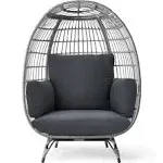 Best Choice Products Wicker Egg Chair Oversized Indoor Outdoor Patio Lounger w/ 440lb Capacity - Gray/Charcoal