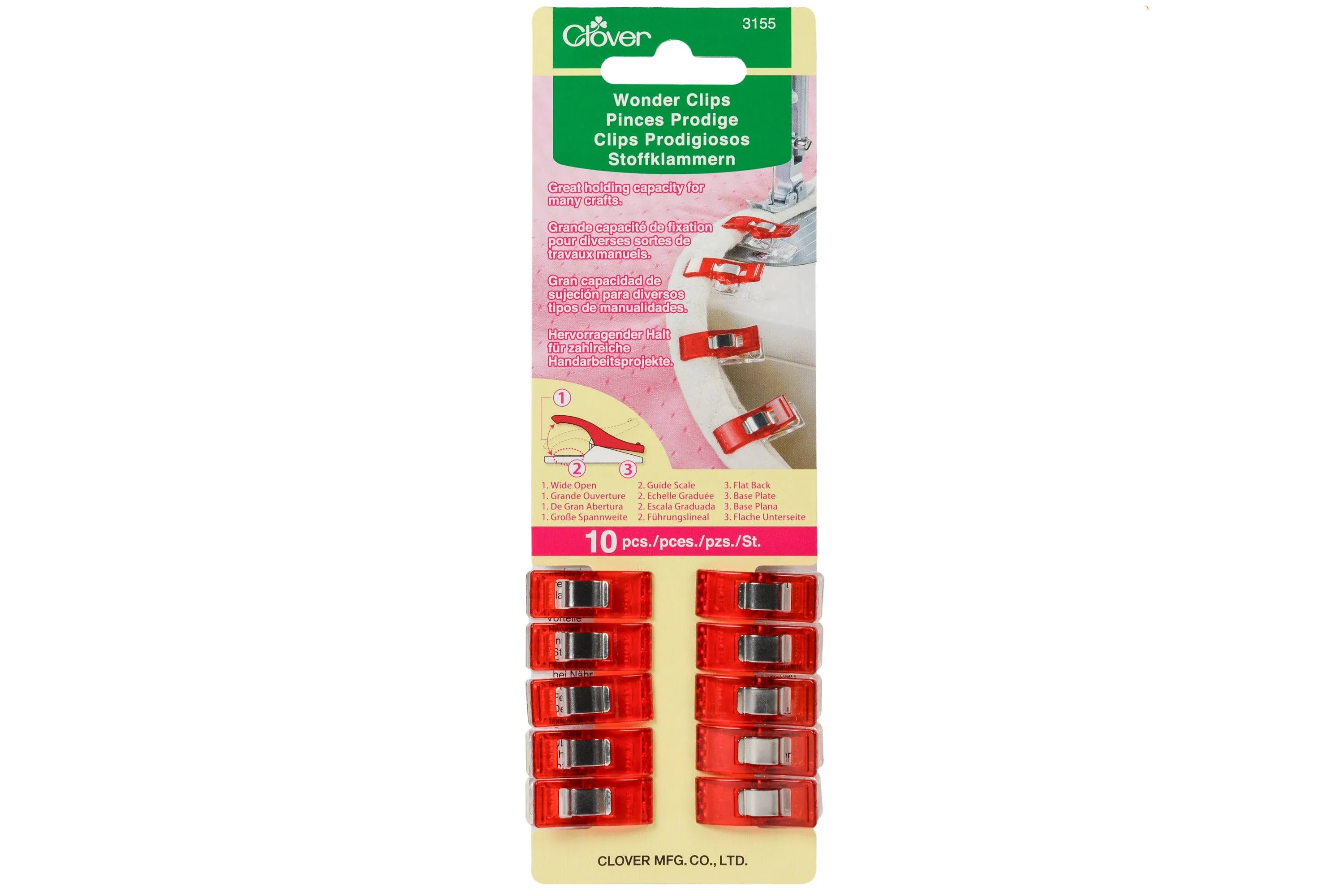 Clover Wonder Clips (set 10) Bright Red with seam markings for 1/4&#034; &amp; 1/2&#034;