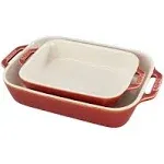 Staub Ceramic 2 Piece Rectangular Baking Dish Set, Rustic Red