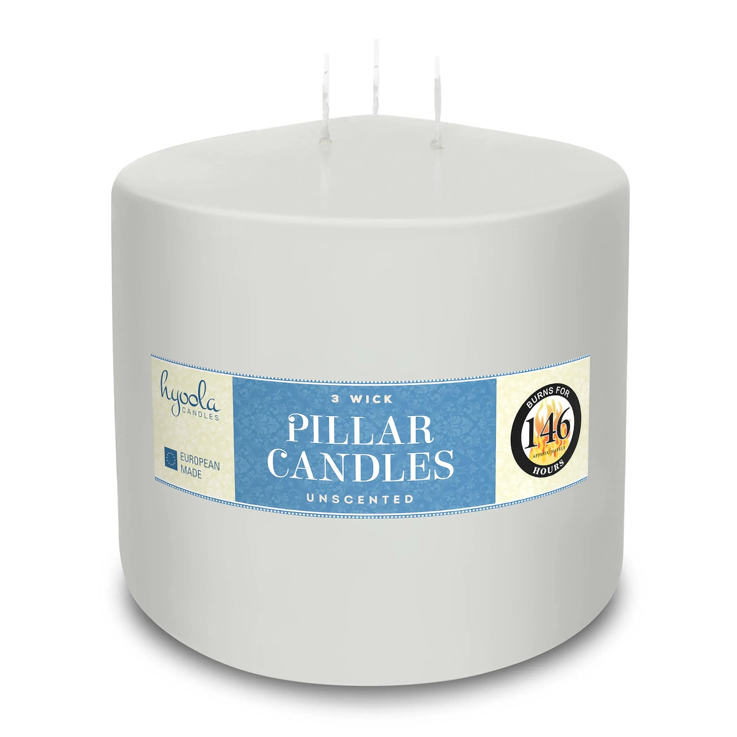 European Made White Pillar Candle - 6x6 Inch - Unscented - 146 Hour Burn Time