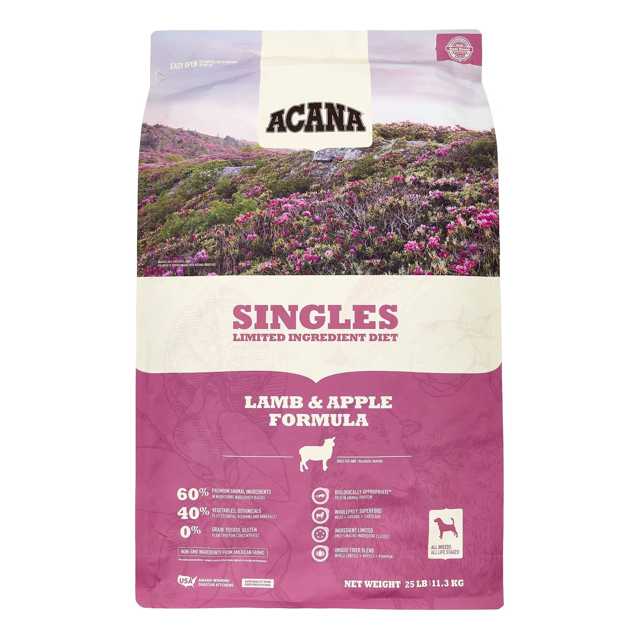 Acana Lamb & Apple Singles Formula Dry Dog Food 25lbs