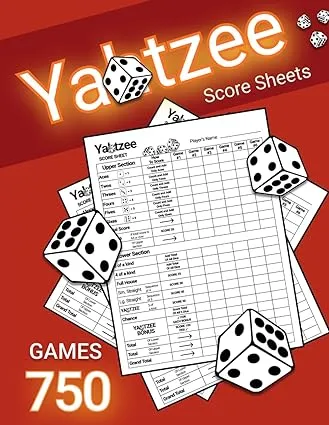 Yahtzee Score Pads: 750 Large Print Sheets for Scorekeeping (Score Book) - NEW