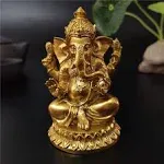 YODOOLTLY Gold Lord Ganesha Statues- Hindu Elephant God Statue Resin Sculpture Indian Ganesh Buddha Figurine Handmade Gift Decoration Ornaments for Home, Garden, CarYODOOLTLY Gold Lord Ganesha Statues- Hindu Ele…