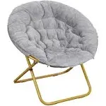 Flash Furniture Gwen Faux Fur Folding Saucer Chair Gray Faux Fur/Soft Gold Frame