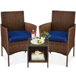 3-Piece Outdoor Patio Wicker Bistro Set w/ Side Storage Table