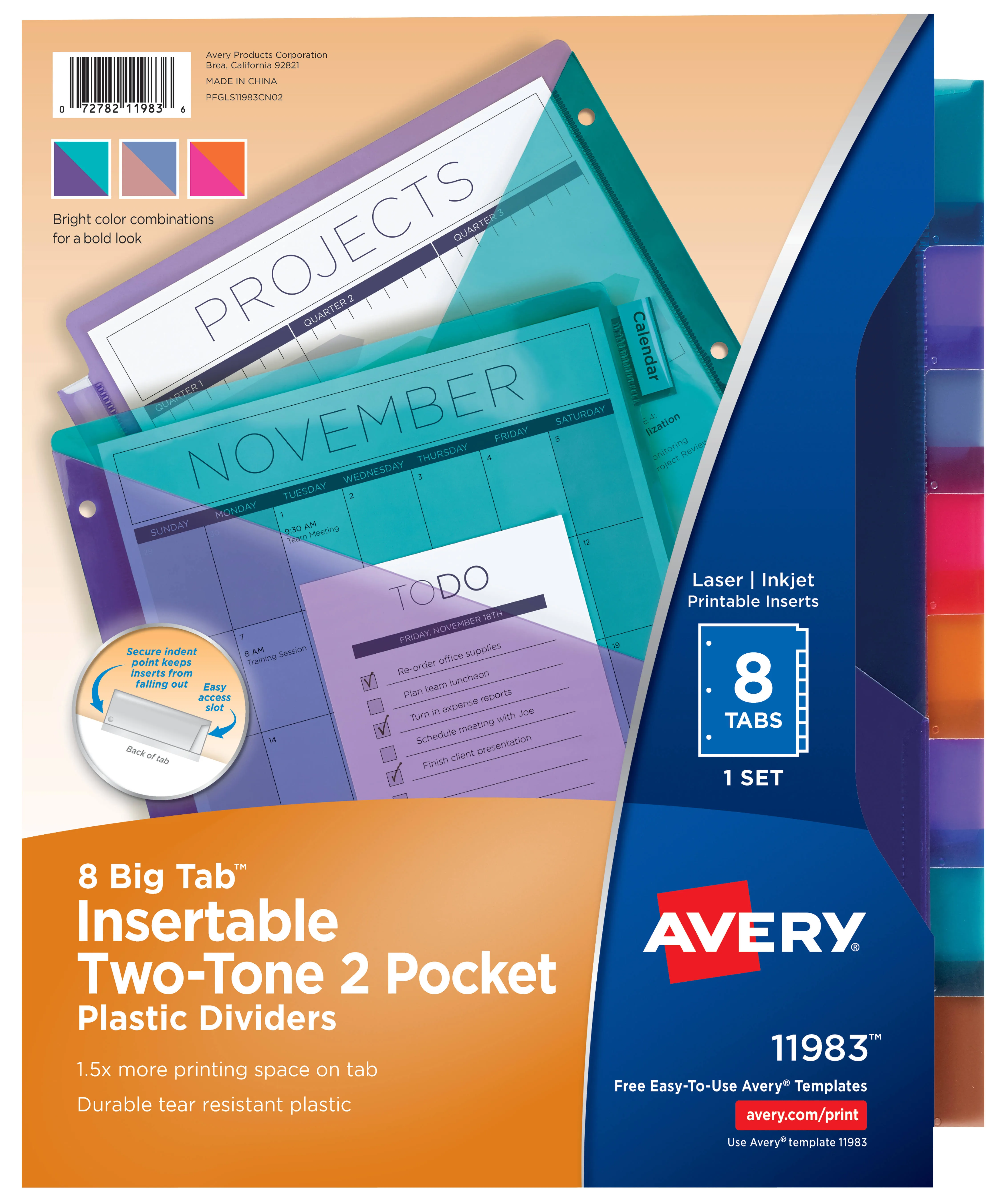 Avery Big Tab Insertable Plastic Dividers, Two-Tone, Two Pockets, 8-Tab Set (11983)