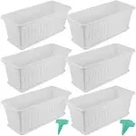 6 Packs 17 Inch Window Flower Planter Boxes, Plastic Vegetable Plant Boxes with 6 Pcs Trays, Rectangle Planter Pots with 30 Pcs Labels, White2