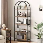 IDEALHOUSE Bookshelf 5 Tier Bookcase Arched Display Racks Tall Standing Bookshelves Metal Frame Rustic Storage Rack Shelf Brown Book Shelf for