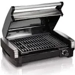 Hamilton Beach Electric Indoor Searing Grill with Removable Plates and Less Smoke, Brushed Metal, with Glass Viewing Window Model # 25361