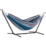 Vivere Double Hammock with Space Saving Steel Stand, Denim