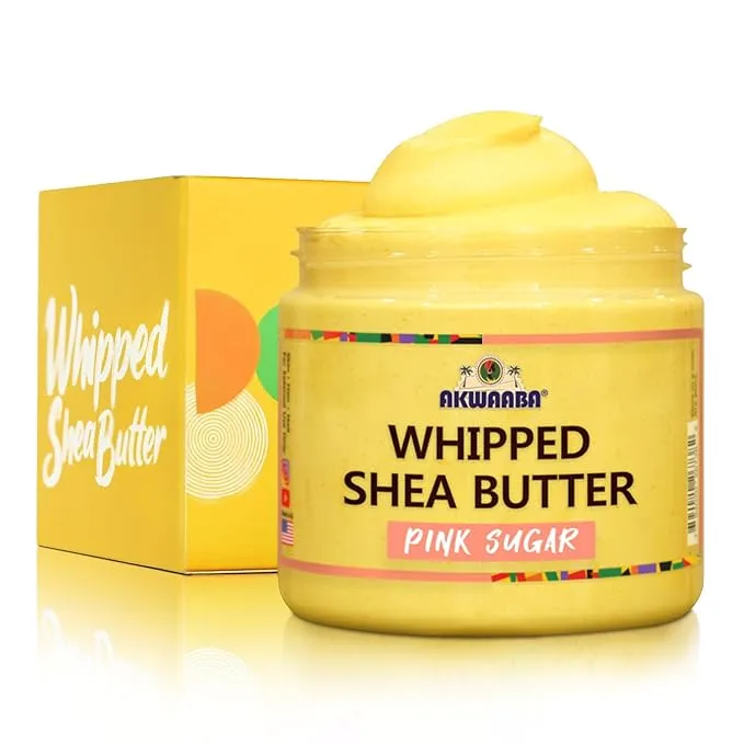 AKWAABA Whipped Shea Butter (Pink Sugar) - Nourishes, Moisturizes & Soothes | Pure Shea Butter | No Dyes & Parabens | 12 oz / 340 g