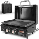 QuliMetal Table Top Grill Portable Griddle with Hood Non-Stick Flat Top Grill Griddle Propane Grill with Carry Bag 22 Inch,24,000 BTU,348 Sq,304 Stainless Steel Burner,Ceramic Coating