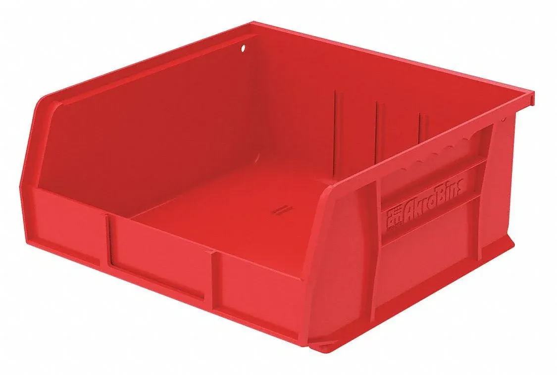 AKRO-MILS Hang and Stack Bin: 11 in x 10 7/8 in x 5 in, Red, Label Holders, 50 lb Load Capacity