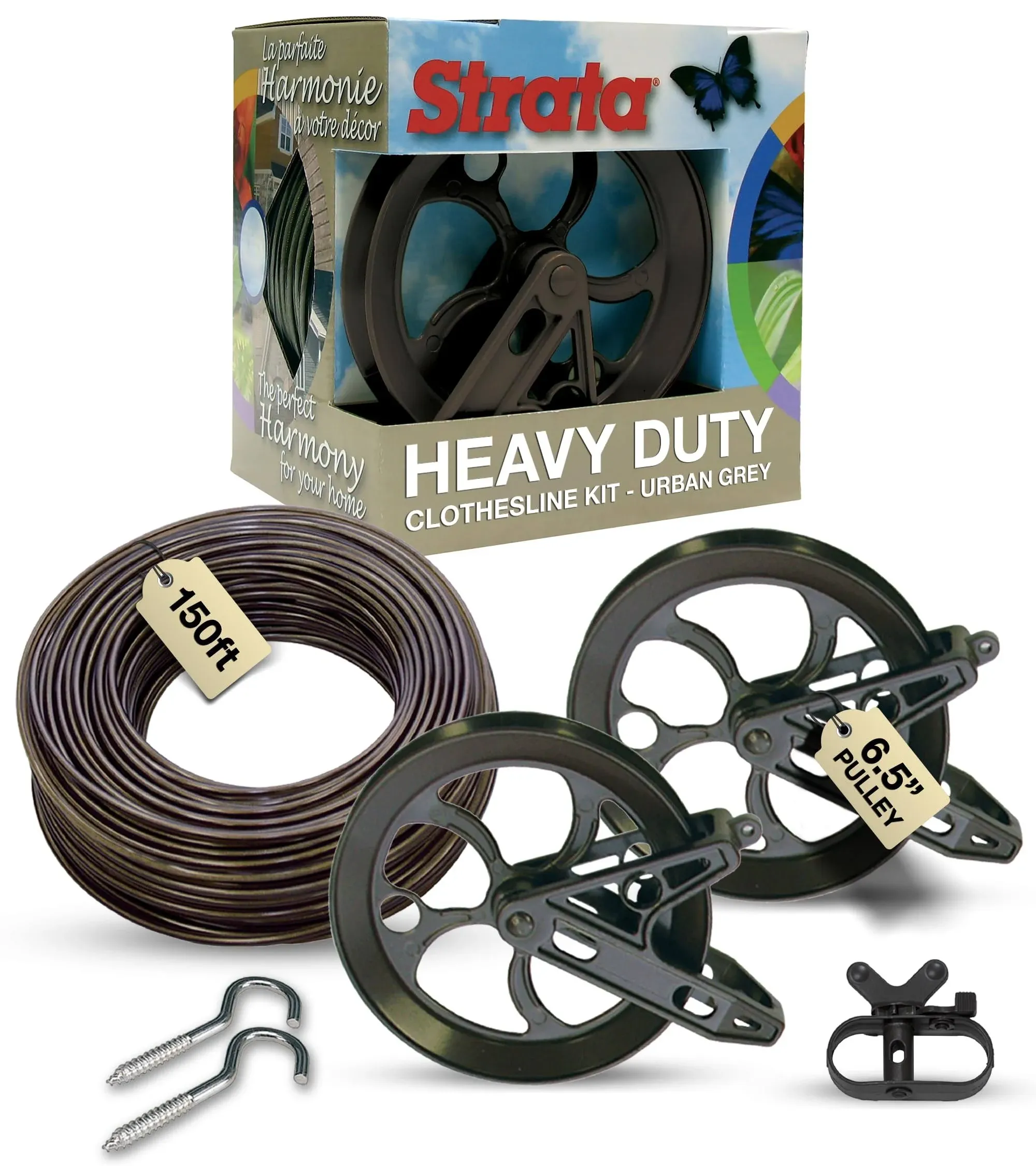 Mocha Harmony Clothesline Outdoor Heavy Duty Kit - 150 Feet Galvanized Wire P...