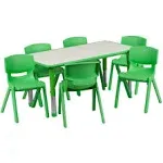 Flash Furniture Adjustable Rectangular Green Plastic Activity Table Set with 6 School Stack Chairs