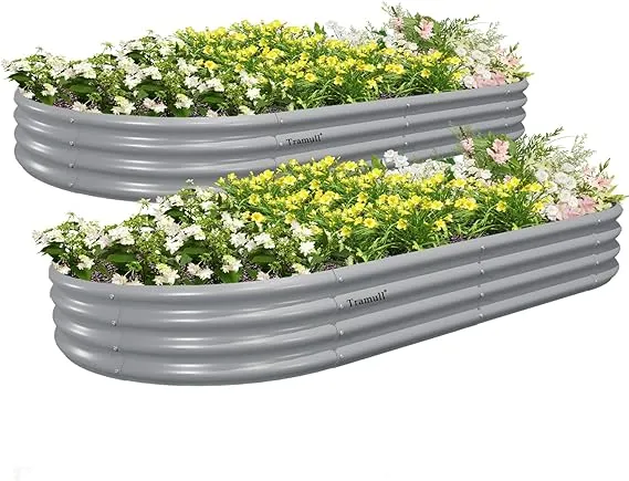 1 Pack 8x3x2FT Galvanized Raised Garden Bed Kit Oval Metal Ground Planter Box Outdoor Bottomless Planter Raised Beds for Vegetables Flowers Herbs Fruits, Green